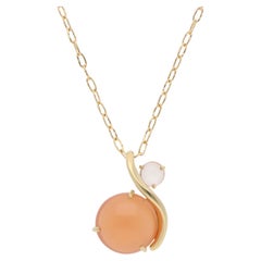 Vintage Nina Ricci Moonstone and Rose Quartz Pendant Necklace