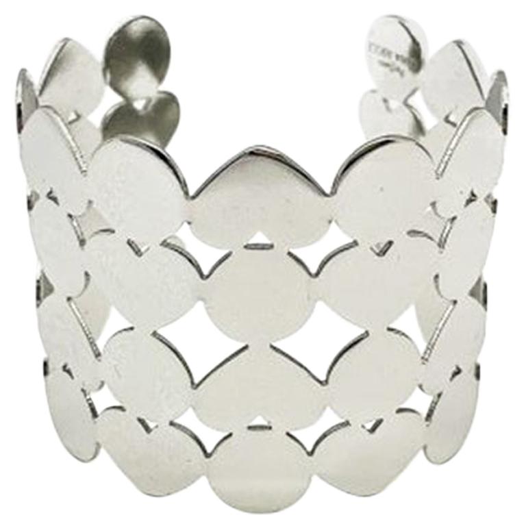 Vintage Nina Ricci Parfums Silver Heart Statement Open Cuff 1990S