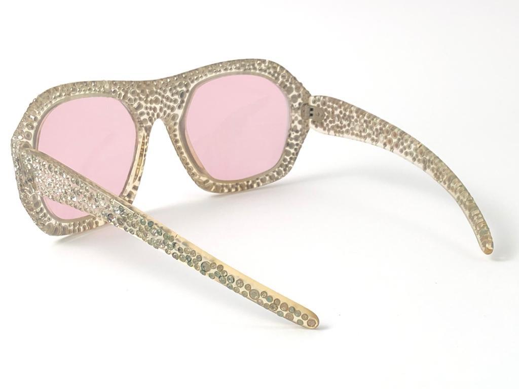 Beige Vintage Nina Ricci Paris Bejewelled Oversized Sunglasses, 1970s