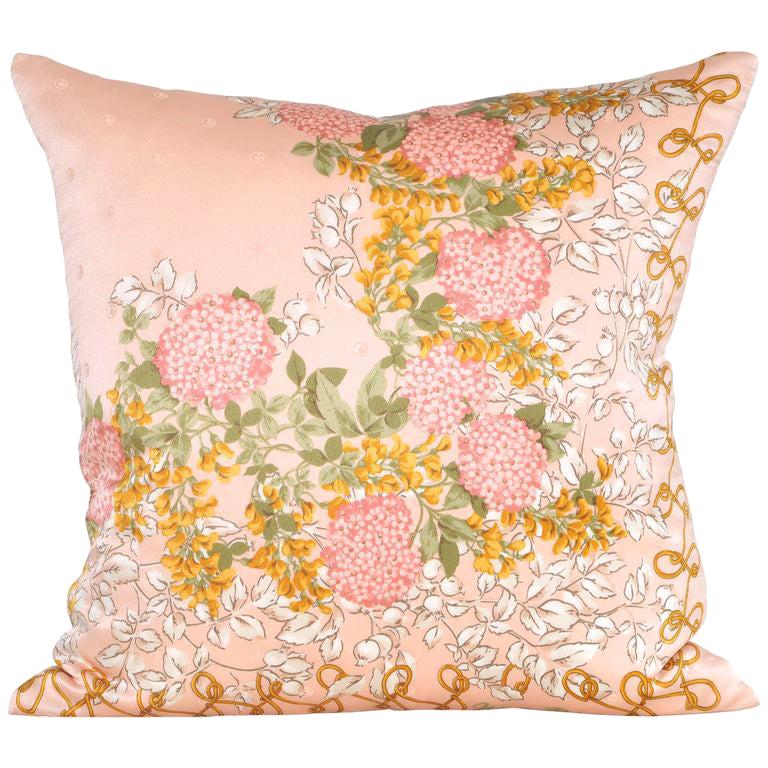 Vintage Nina Ricci Peach Silk Scarf with Irish Linen Cushion Pillow