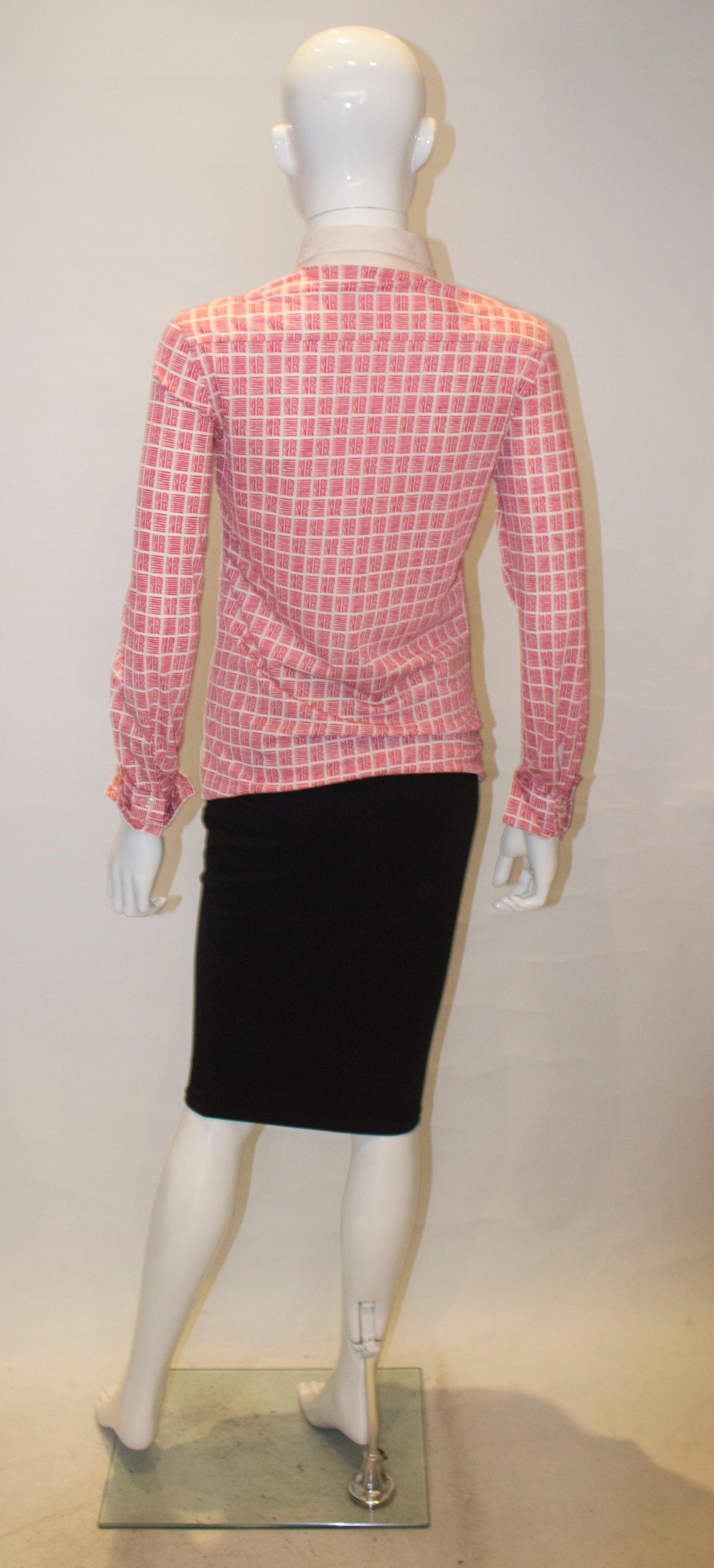 Vintage Nina Ricci Red and White Shirt In Good Condition For Sale In London, GB