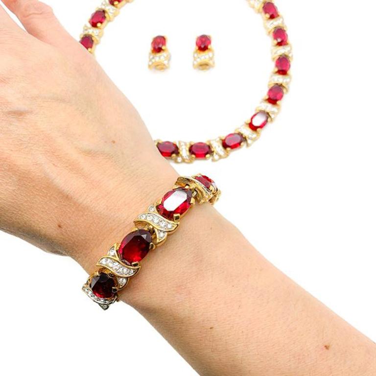 Vintage Nina Ricci Ruby Red Crystal Full Parure 1990s 1