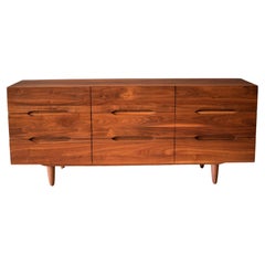 Vintage Nine-Drawer Solid Walnut Storage Dresser