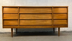 Vintage Nine Drawer Walnut Dresser by Dixie Furniture