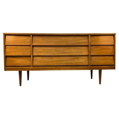 Vintage Nine Drawer Walnut Dresser by Dixie Furniture