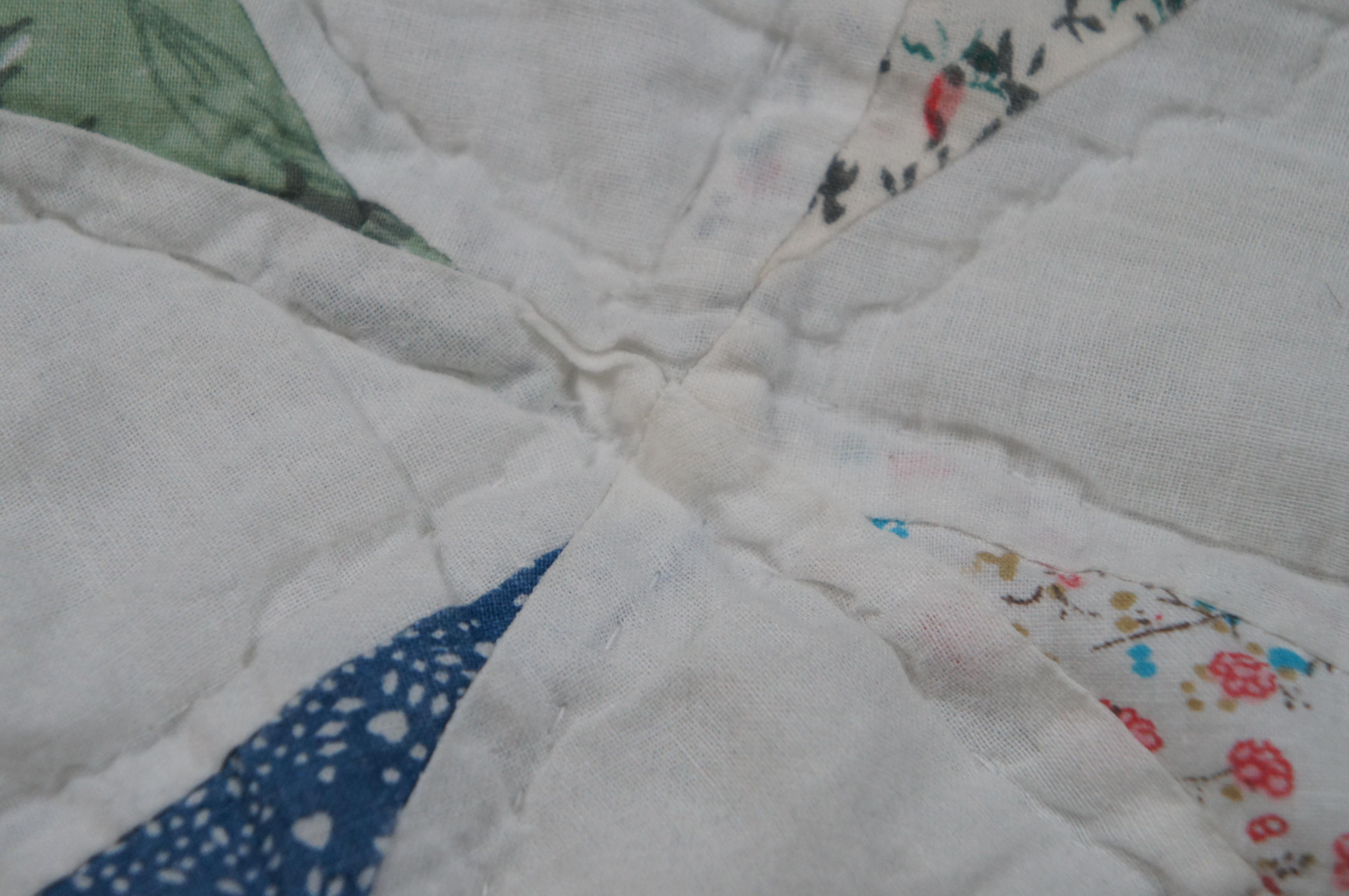 Cotton Vintage Nine Patch Stitched Scalloped Geometric Quilt Blanket Bedspread 91