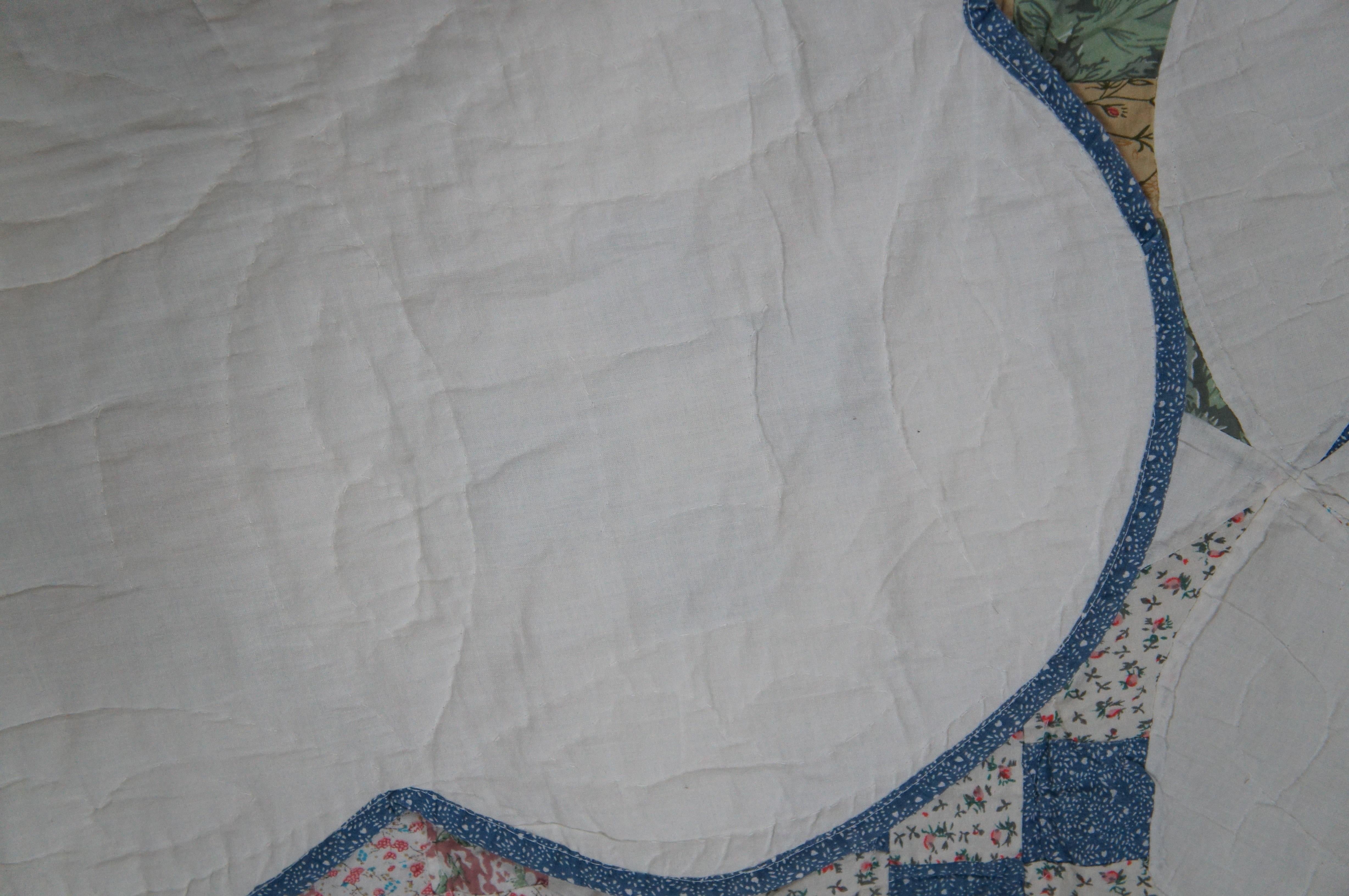 Vintage Nine Patch Stitched Scalloped Geometric Quilt Blanket Bedspread 91