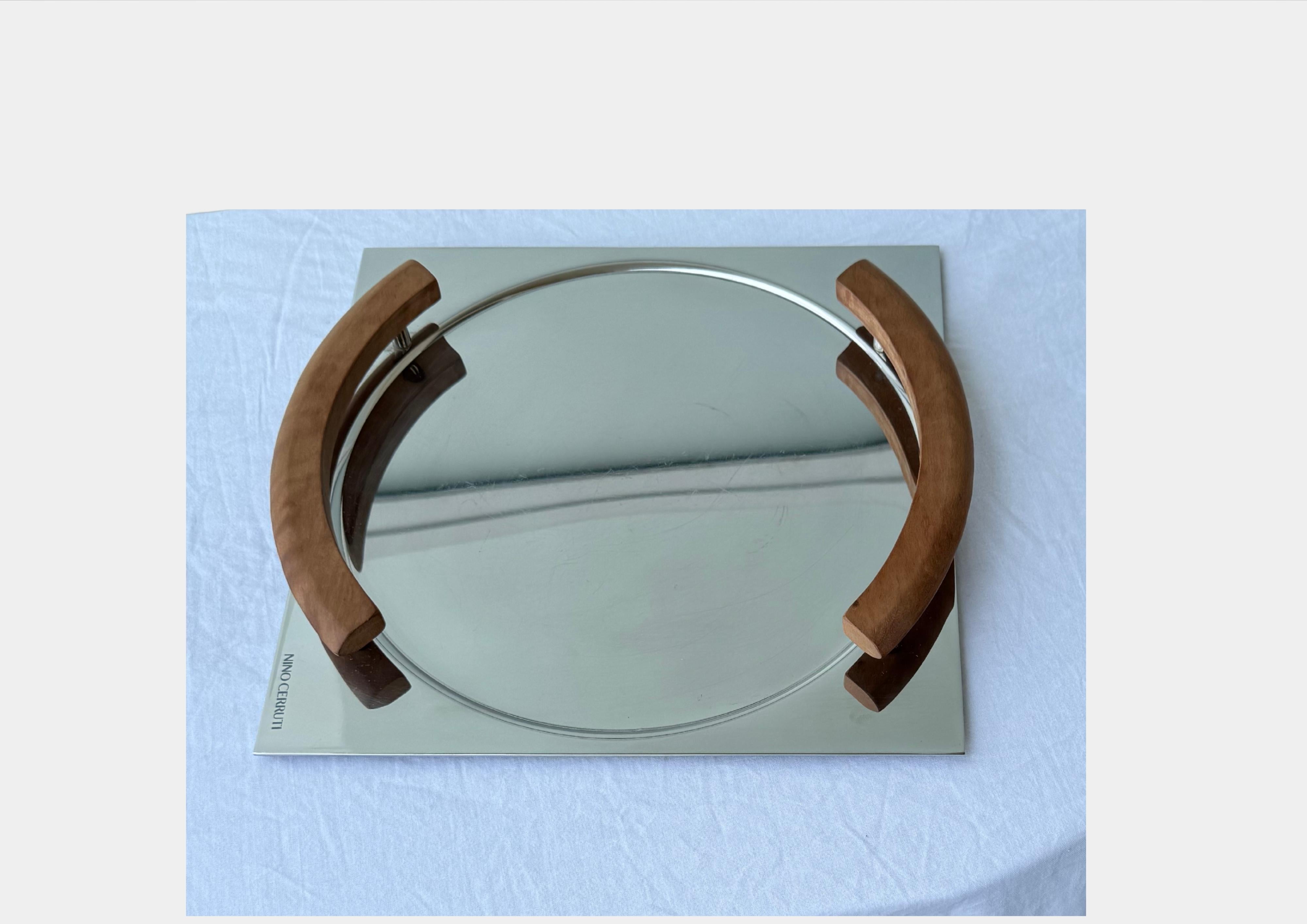 Vintage Nino Cerruti Stainless Steel & Wood Platter Tray In Good Condition For Sale In Torquay, GB
