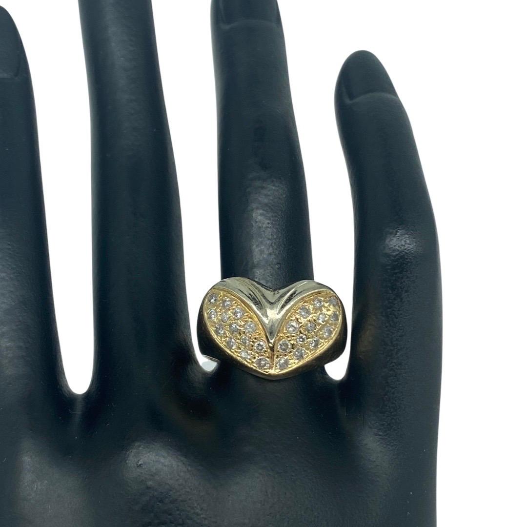 Vintage NISSKO 0.78 Carat Diamonds 2-Tone Gold Heart Love Ring 14k Gold In Good Condition For Sale In Miami, FL