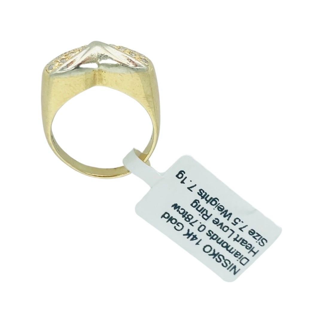 Women's or Men's Vintage NISSKO 0.78 Carat Diamonds 2-Tone Gold Heart Love Ring 14k Gold For Sale