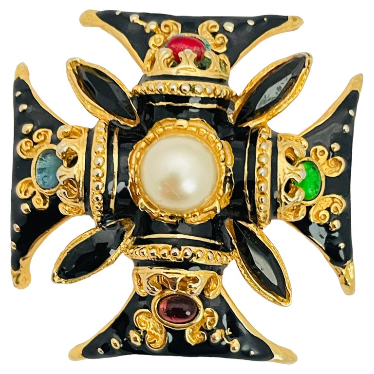 Vintage NLH NAT LANDAU HYMAN gold enamel Maltese cross designer runway ...