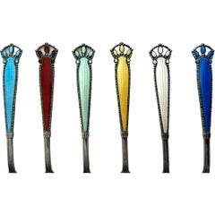 Vintage N.M. Thune Norway Demitasse Sterling Silver and Enamel Spoons (6)