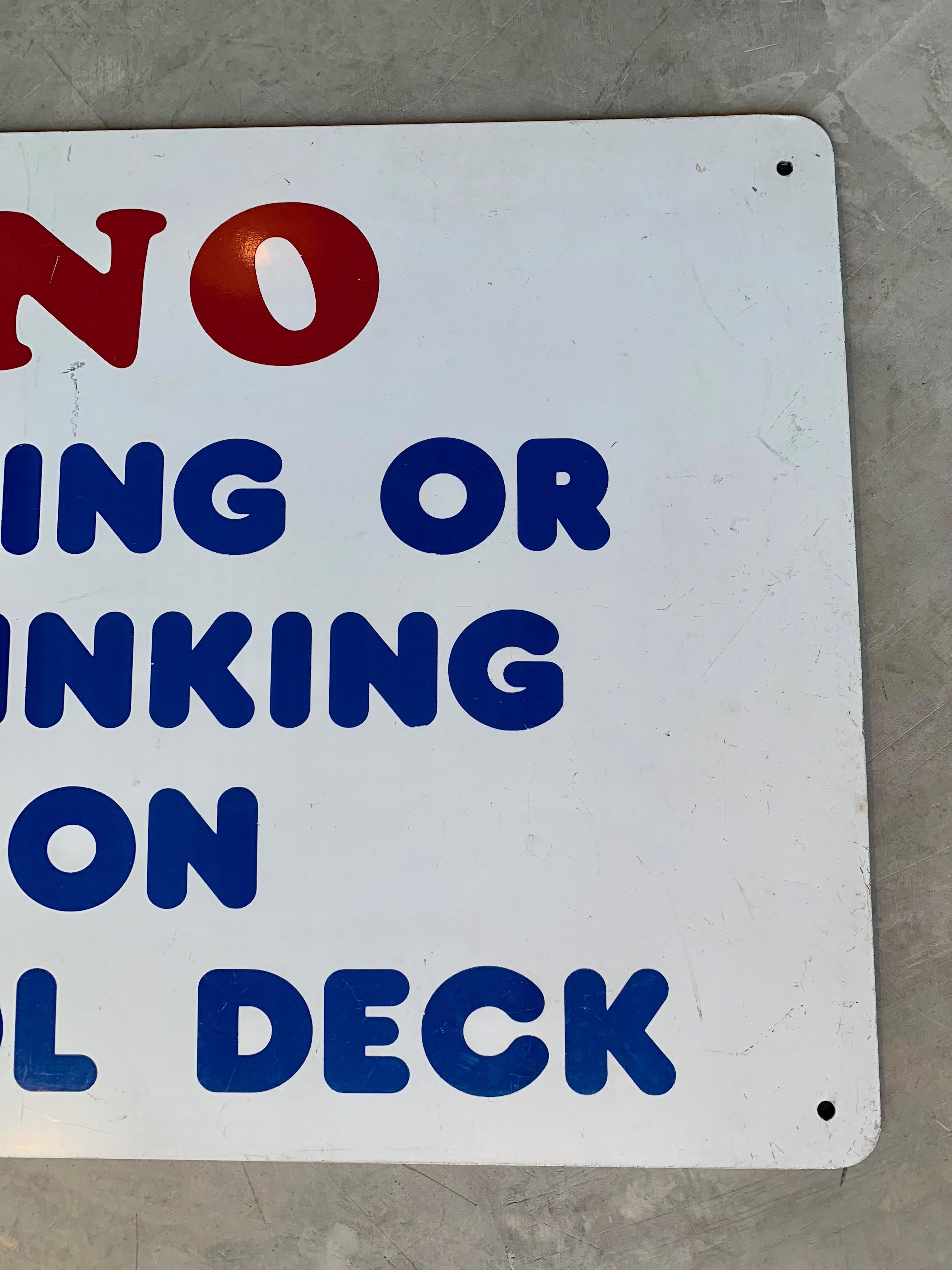 Embossed Vintage No Eating or Drinking on POOL Deck Sign