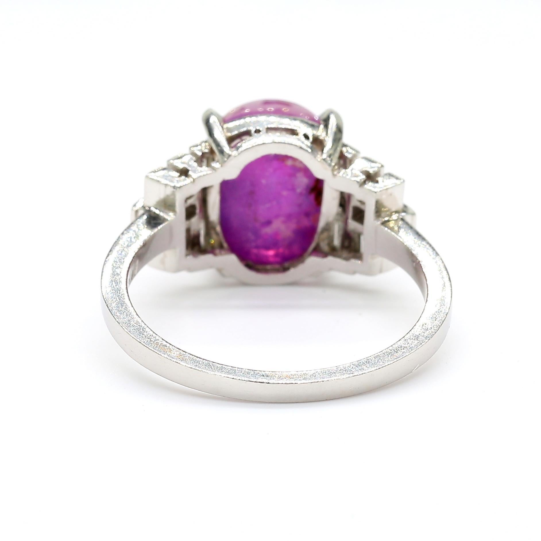 Vintage No Heat 7 Carat Purplish Pink Star Sapphire Platinum Art Deco Ring in vendita 4