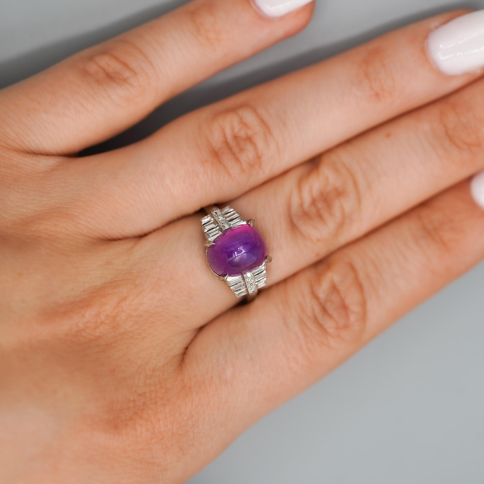 Cabochon Vintage No Heat 7 Carat Purplish Pink Star Sapphire Platinum Art Deco Ring in vendita