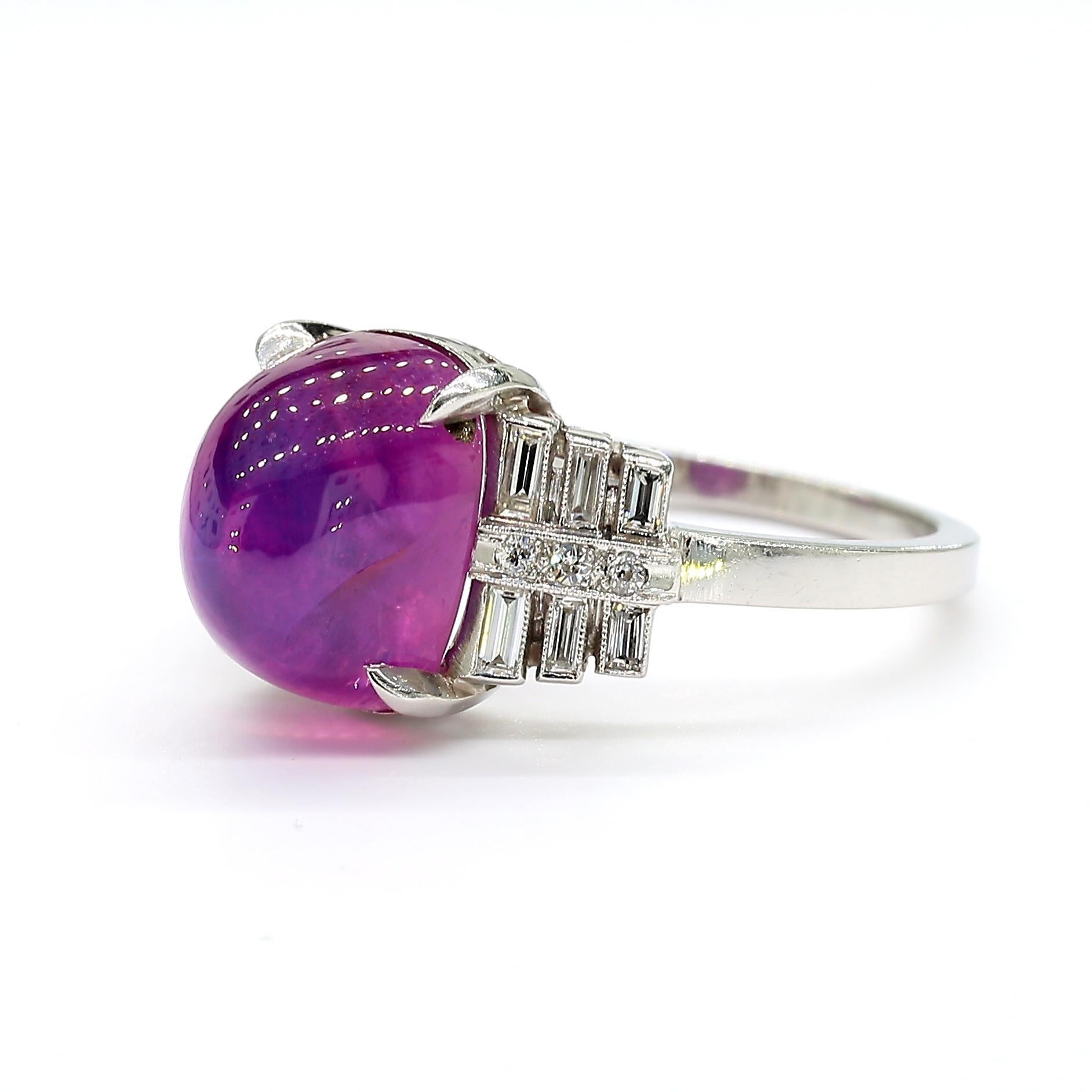 Vintage No Heat 7 Carat Purplish Pink Star Sapphire Platinum Art Deco Ring in vendita 3