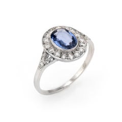 Vintage No Heat Natural Sapphire Diamond Engagement Ring 18 Karat Gold Estate