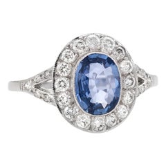 Vintage No Heat Natural Sapphire Diamond Engagement Ring 18 Karat Gold Estate