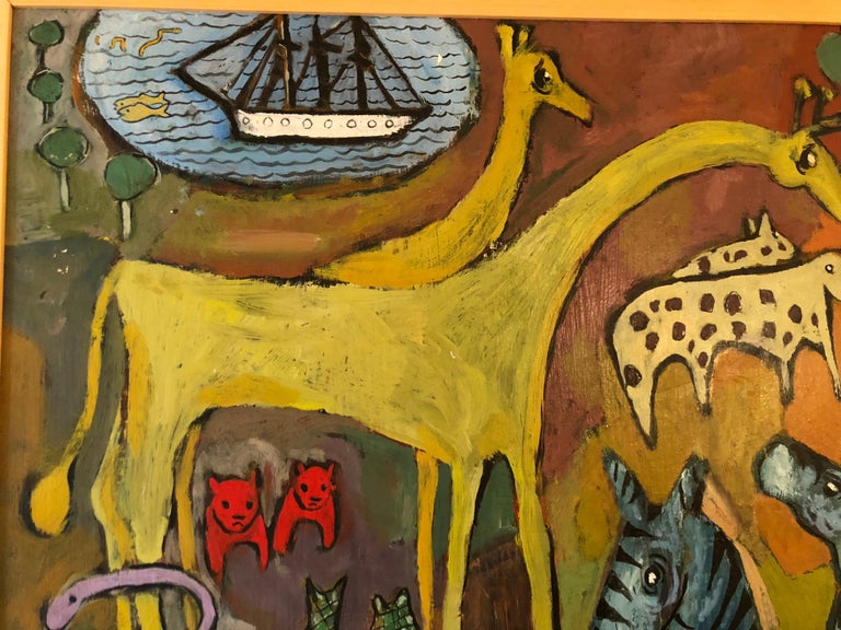 Vintage Noah S Ark Modernist Oil Painting For Sale At 1stdibs