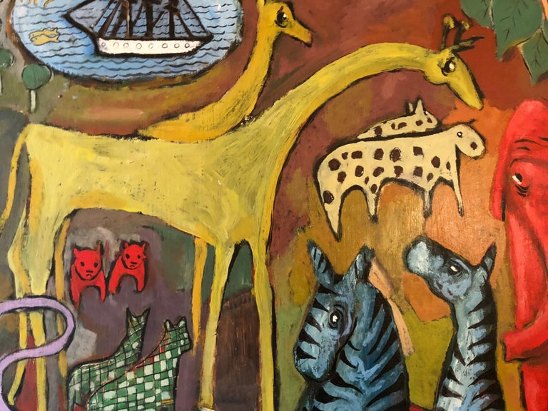 Vintage Noah S Ark Modernist Oil Painting For Sale At 1stdibs