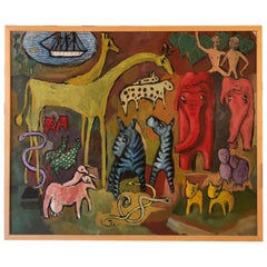 Retro Noah’s Ark Modernist Oil Painting