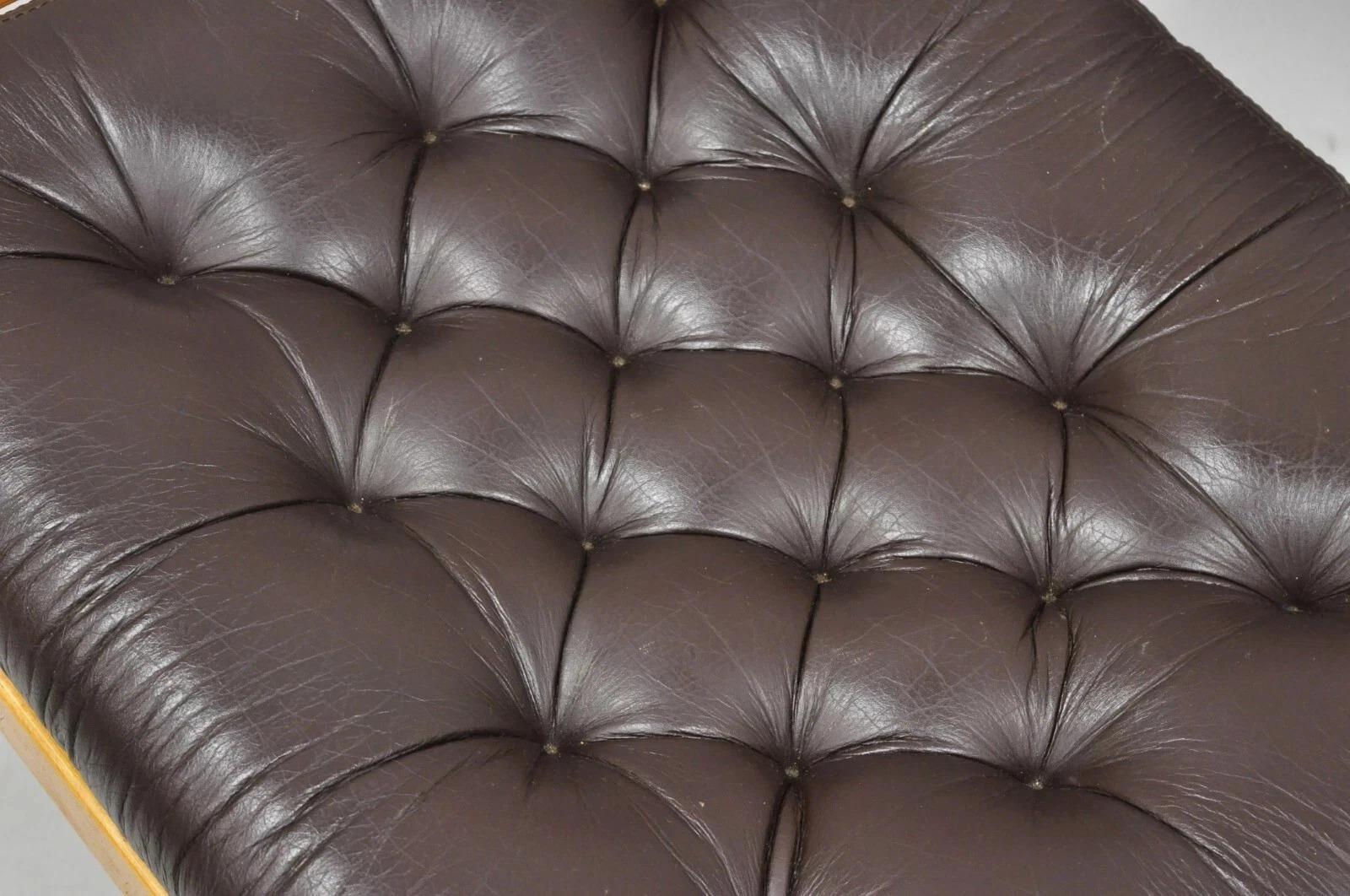 Pelle Poggiapiedi d'epoca Noboru Nakamura per Ikea in pelle marrone Bentwood Ottoman in vendita