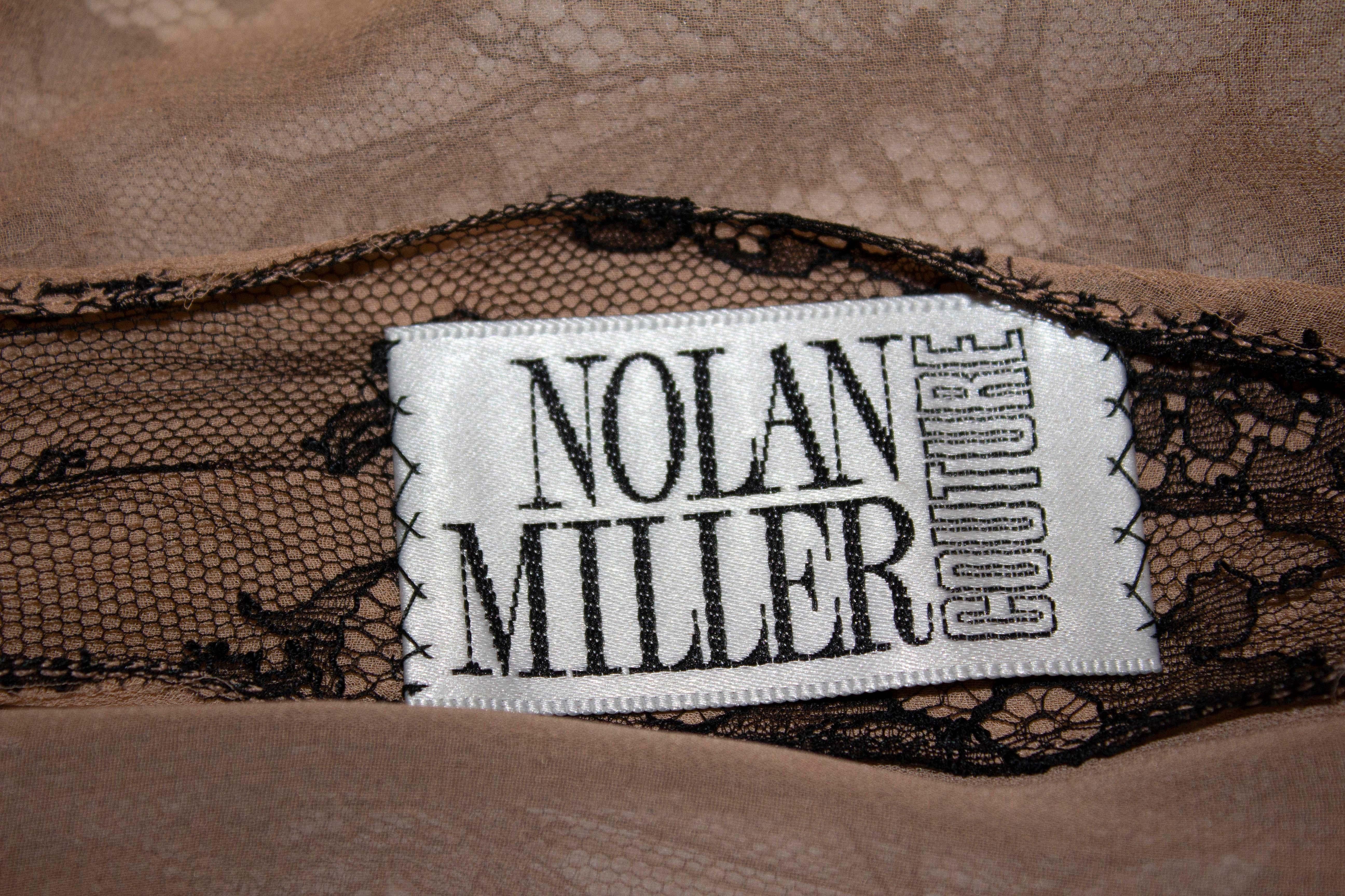 Brown Vintage Nolan Miller Couture  Black Lace Blouse For Sale