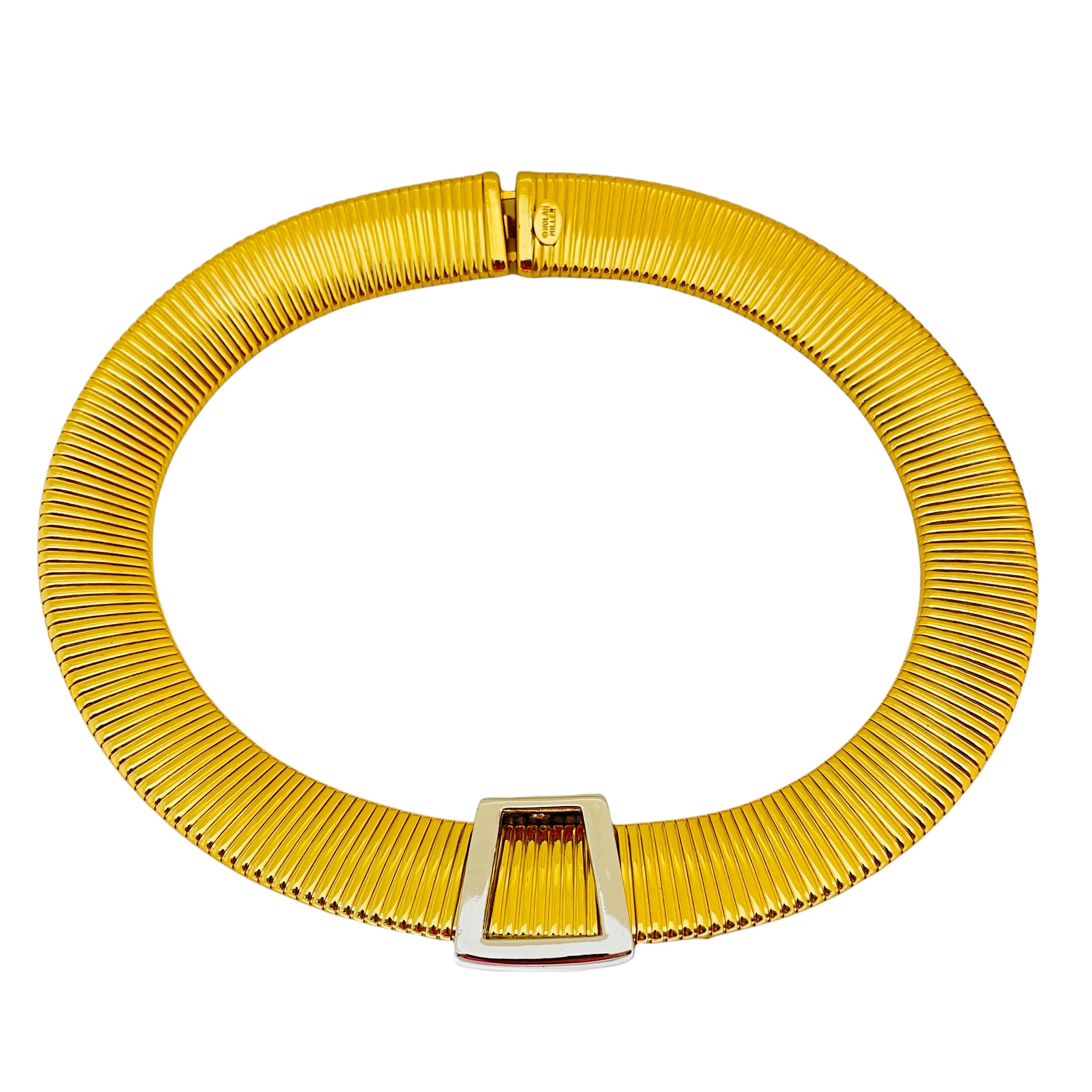 Vintage NOLAN MILLER gold crystal snake collar choker designer necklace 1