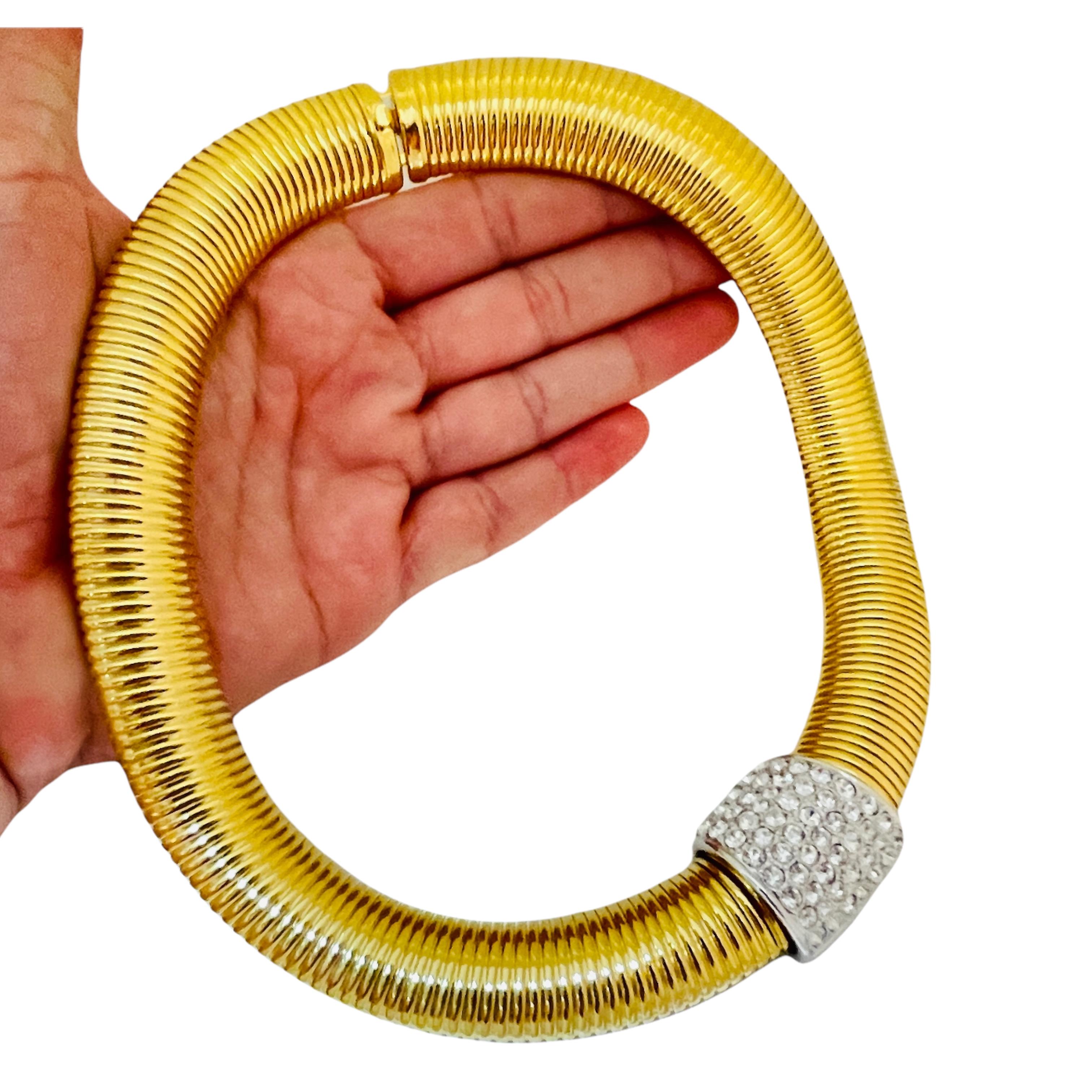 Vintage NOLAN MILLER gold crystal snake collar choker designer necklace 3