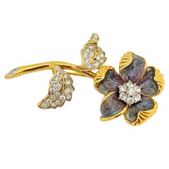 Vintage NOLAN MILLER gold enamel rhinestone flower designer runway brooch