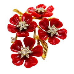 Vintage NOLAN MILLER Goldrote Designer-Anstecknadelbrosche mit Blumenmuster