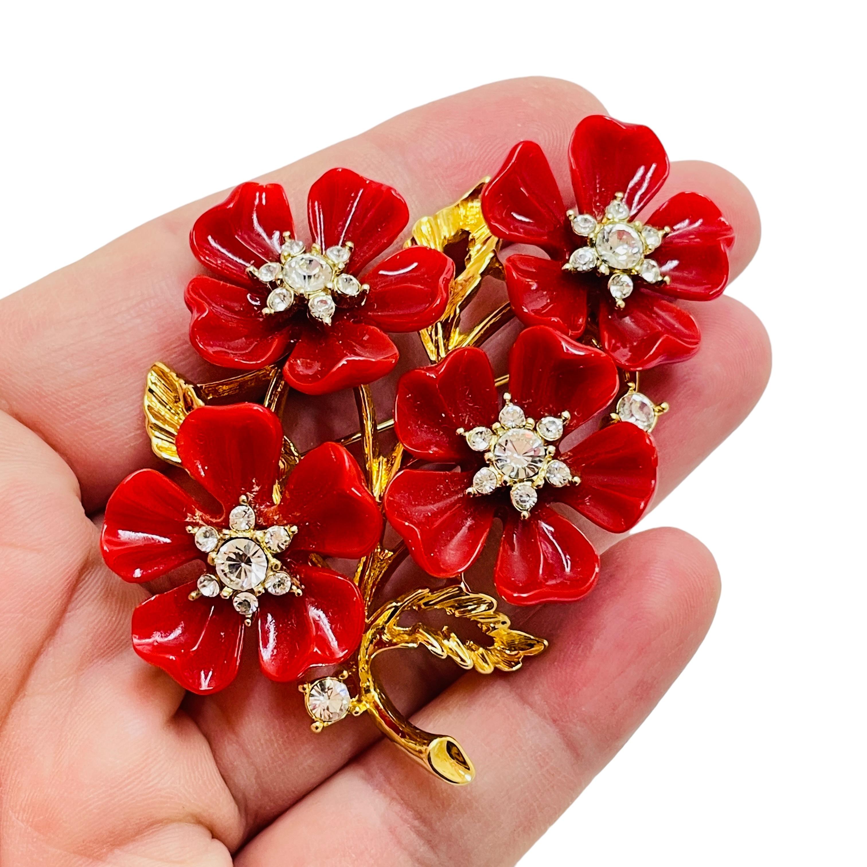 Women's or Men's Vintage NOLAN MILLER gold red flower designer pin brooch For Sale