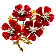 Vintage NOLAN MILLER gold red flower designer pin brooch
