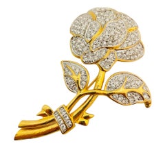 Broche de pasarela vintage NOLAN MILLER flor de strass dorado de diseño