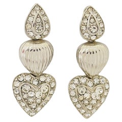 A. Miller, orecchini a goccia d'argento con strass di design per la passerella, vintage