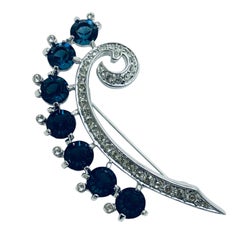 Vintage NOLAN MILLER silver tone sapphire glass designer brooch