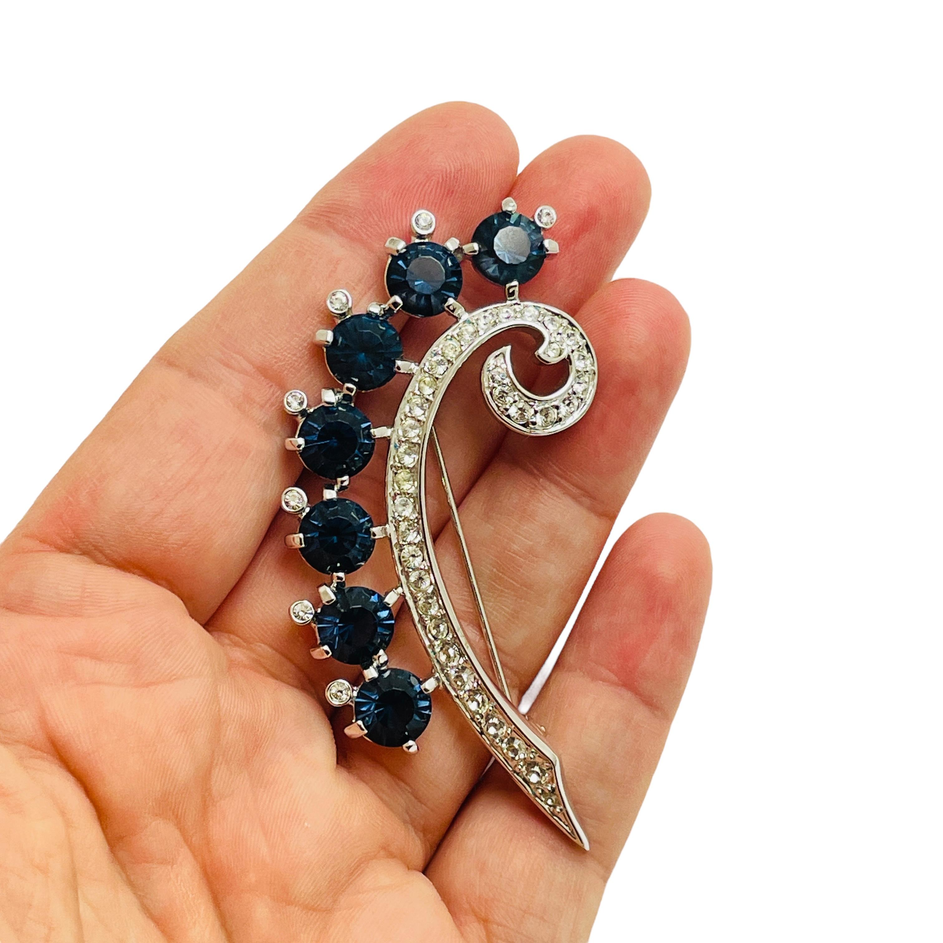 Vintage NOLAN MILLER silver tone sapphire glass designer brooch For Sale 1