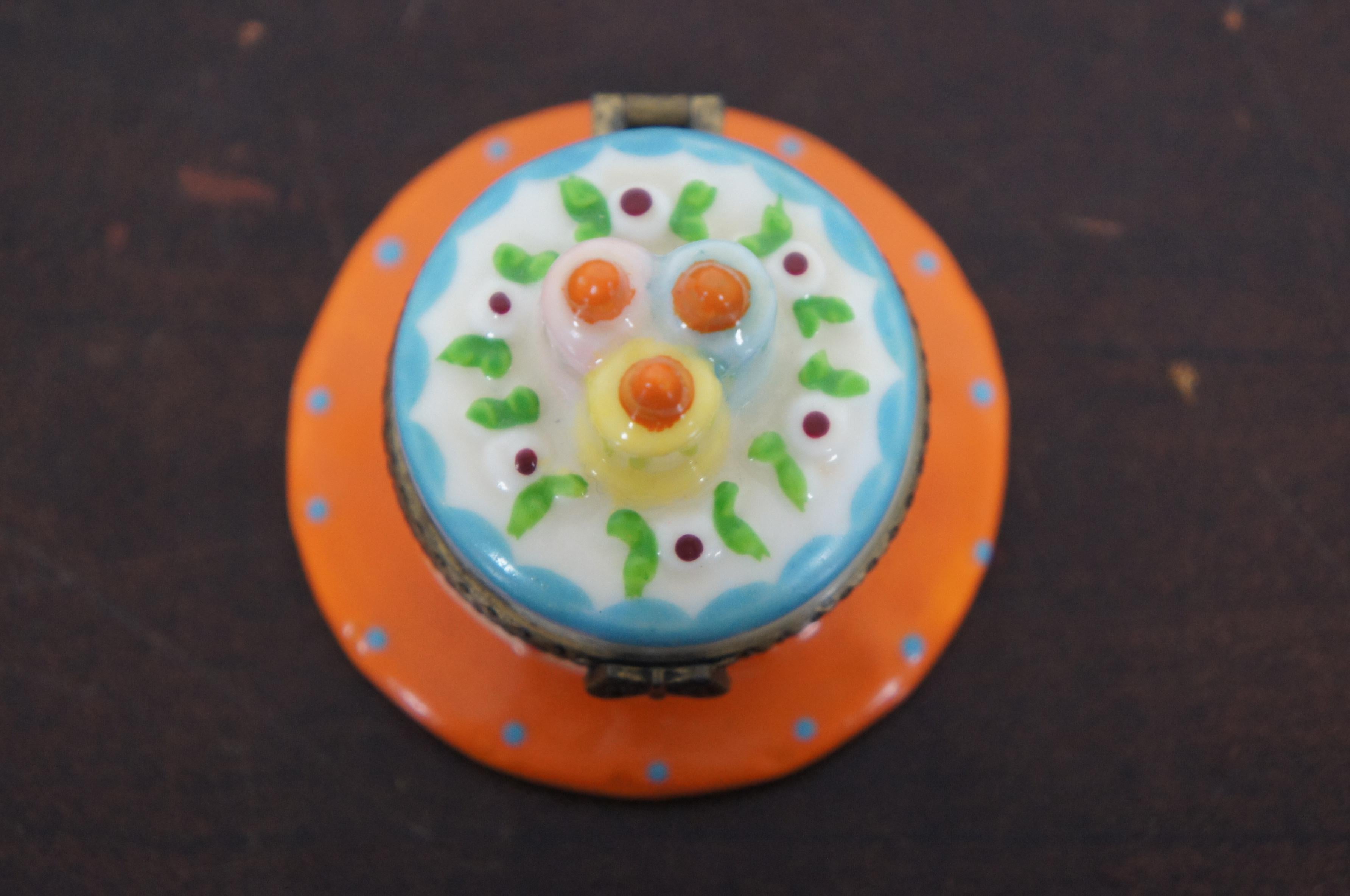 Vintage Nomoges Porcelain Birthday Cake Limoge Trinket Pill Box 4