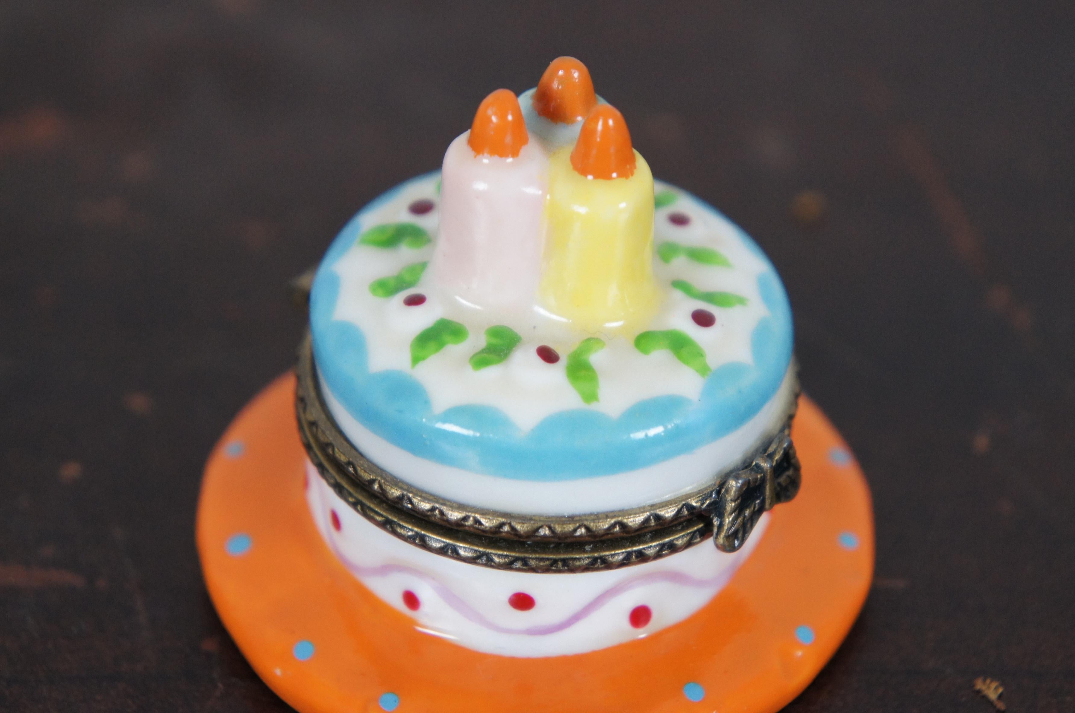 Vintage Nomoges Porcelain Birthday Cake Limoge Trinket Pill Box 5