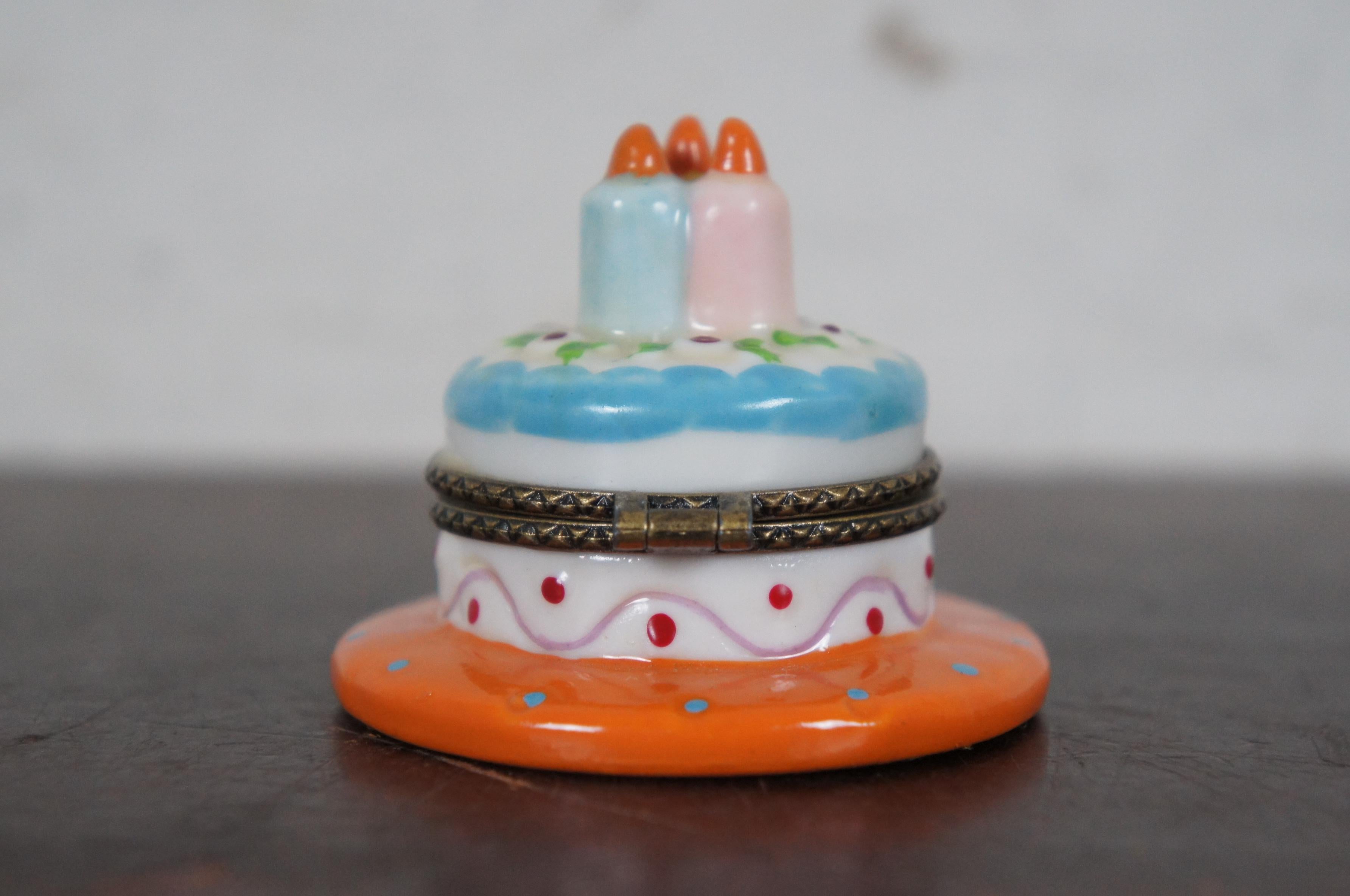 20th Century Vintage Nomoges Porcelain Birthday Cake Limoge Trinket Pill Box