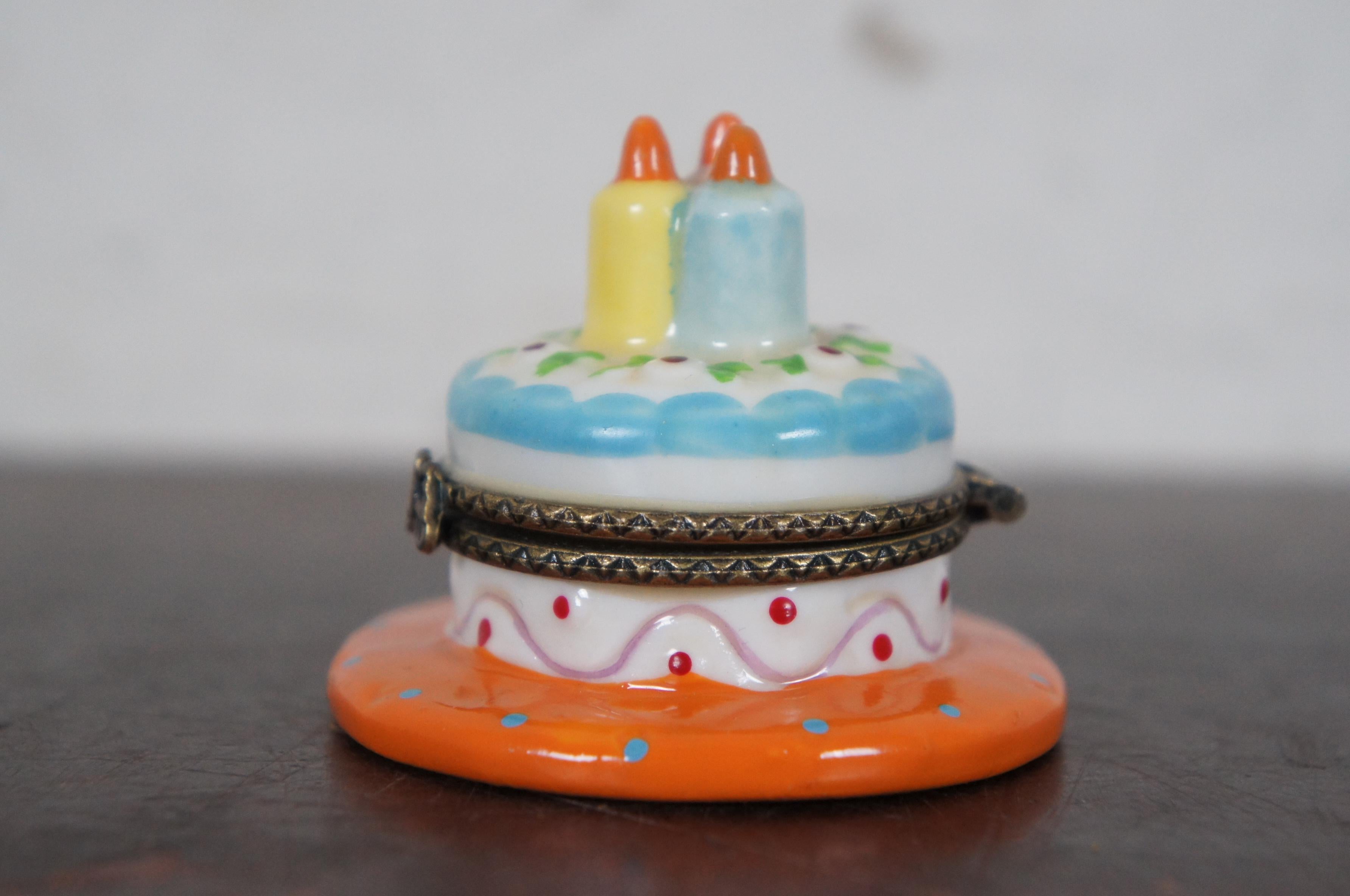 Vintage Nomoges Porcelain Birthday Cake Limoge Trinket Pill Box 1