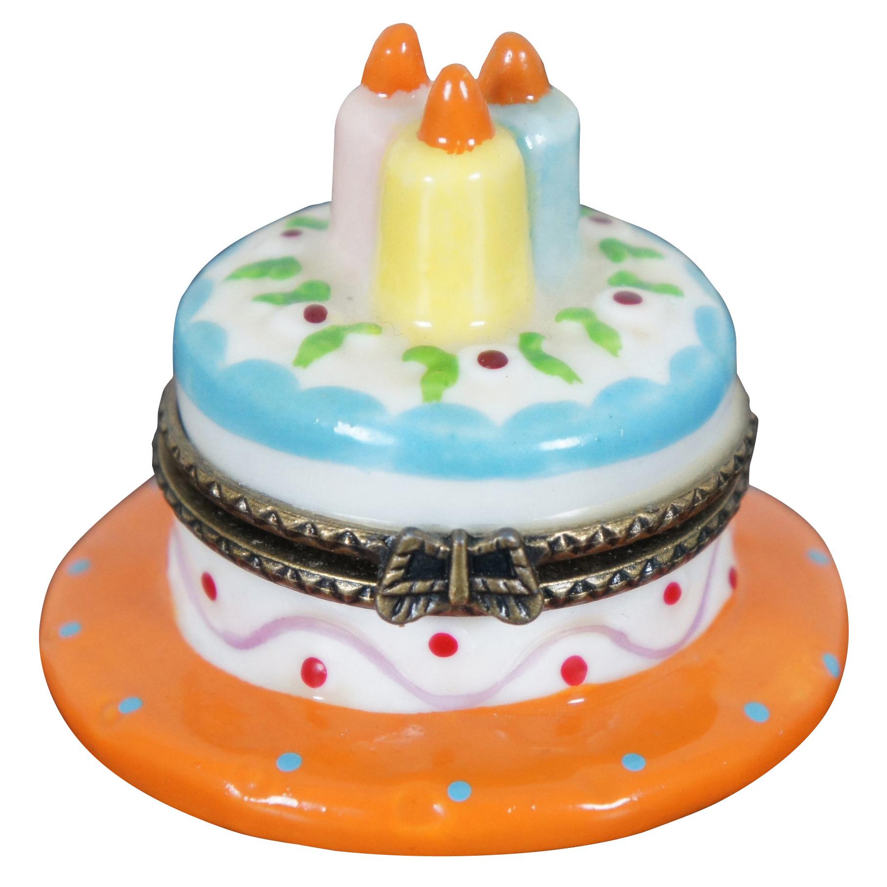 Vintage Nomoges Porcelain Birthday Cake Limoge Trinket Pill Box