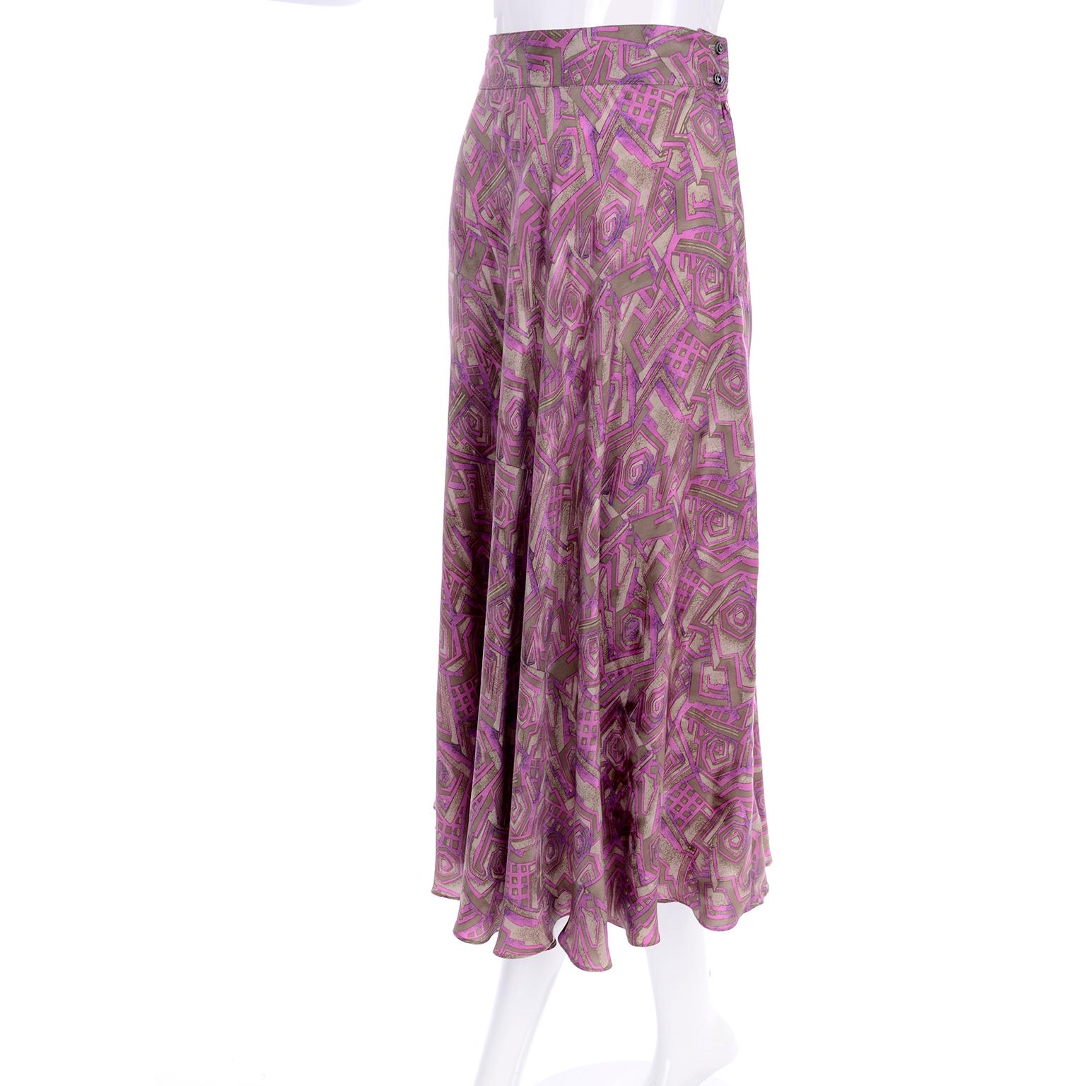 Vintage Nora Noh Purple Abstract Silk 2 Pc Dress W Skirt & Open Blouse Top For Sale 3