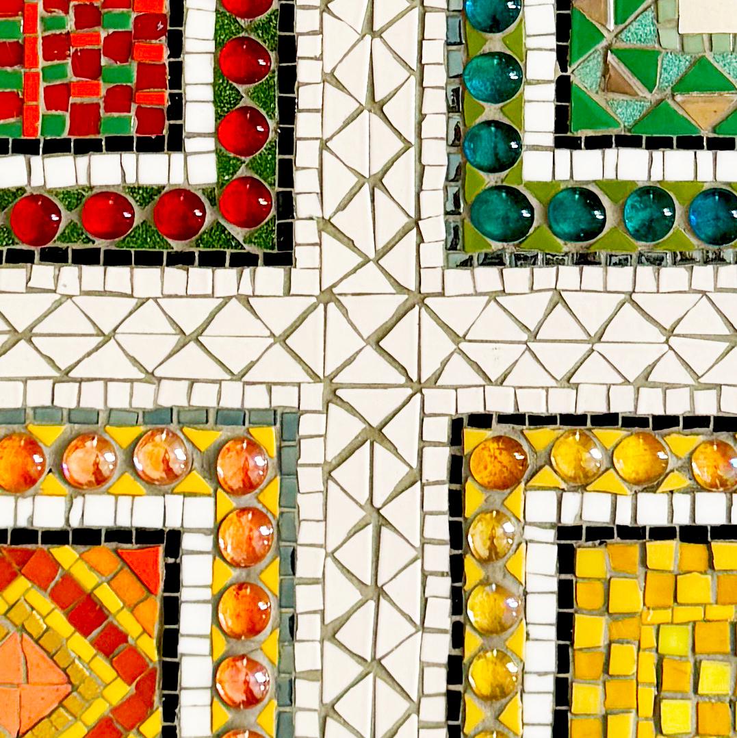 Cut Glass 20th Century Multicolour Mosaic Panel, Geometric Abstract Wall Art For Sale