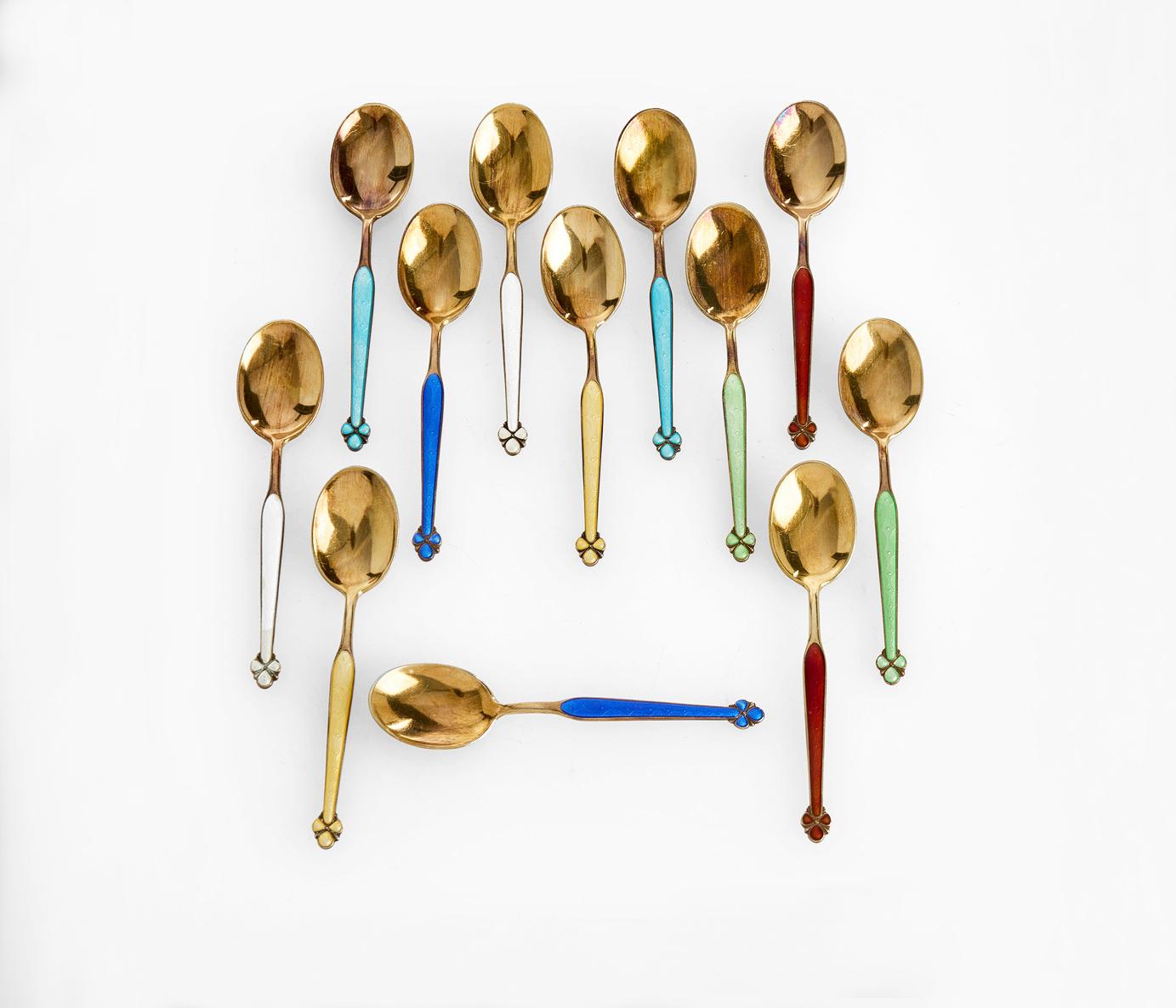 Vintage Nordic Set in scatola 12 cucchiai da gelato in argento massiccio 925 / 76gr in vendita 1