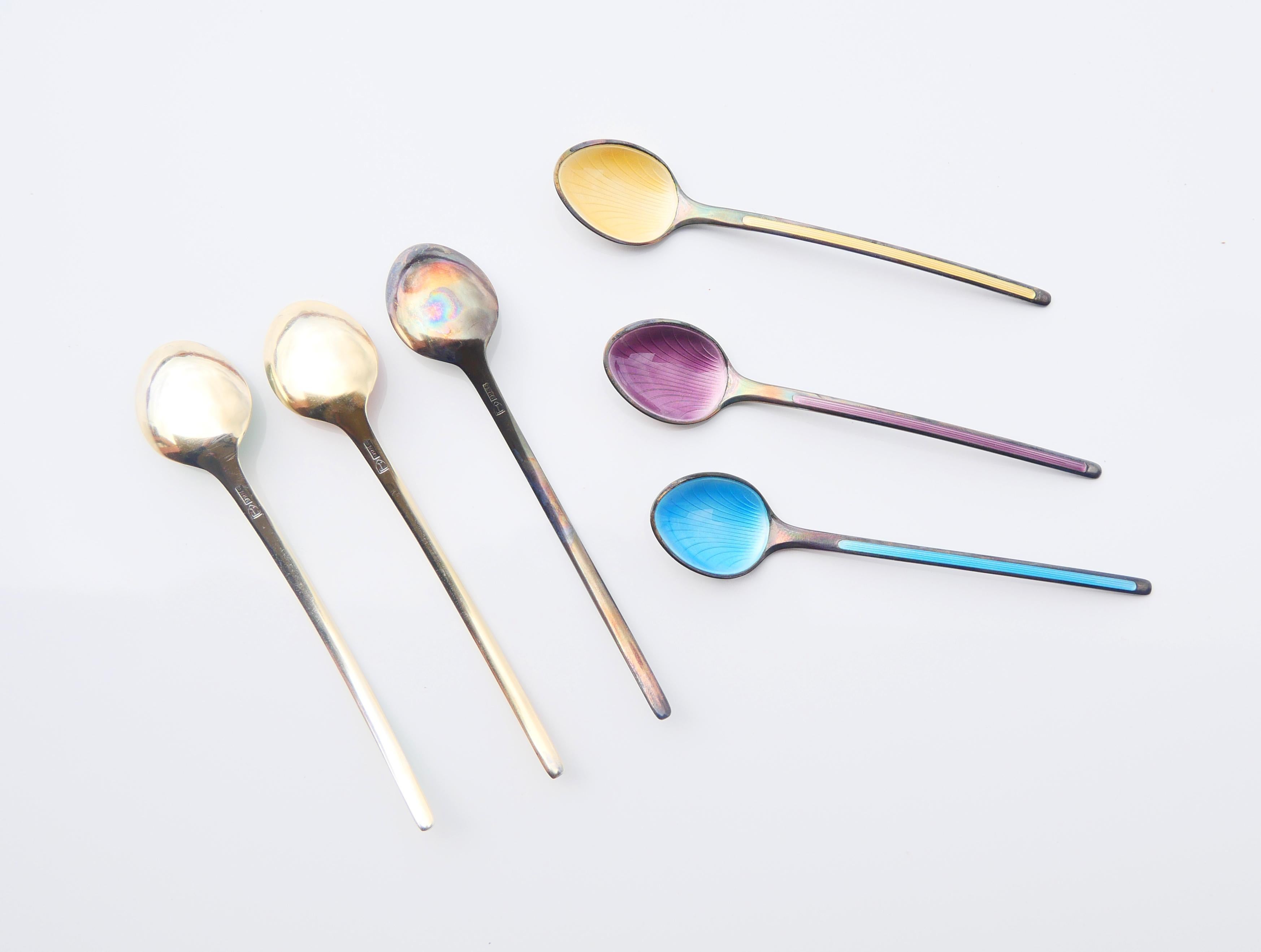 Retro Vintage Nordic Boxed Set Ice-cream Spoons solid 925 Sterling Silver / 60 gr For Sale