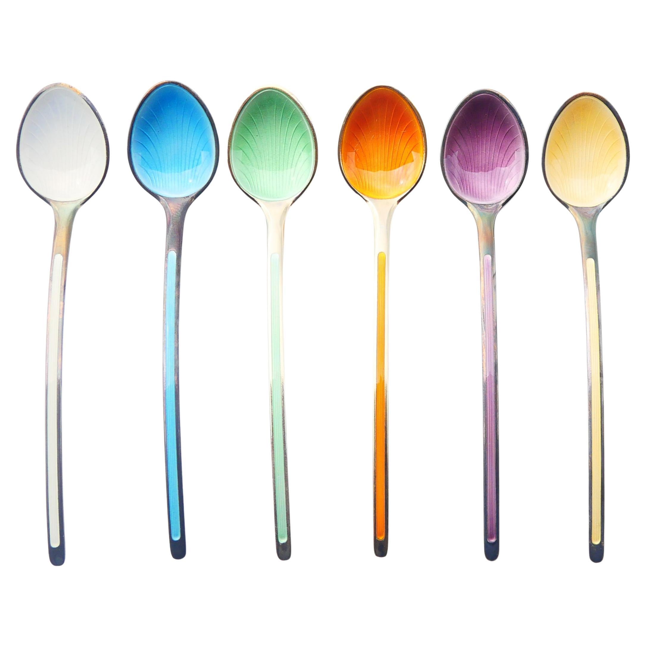 Vintage Nordic Boxed Set Ice-cream Spoons solid 925 Sterling Silver / 60 gr For Sale