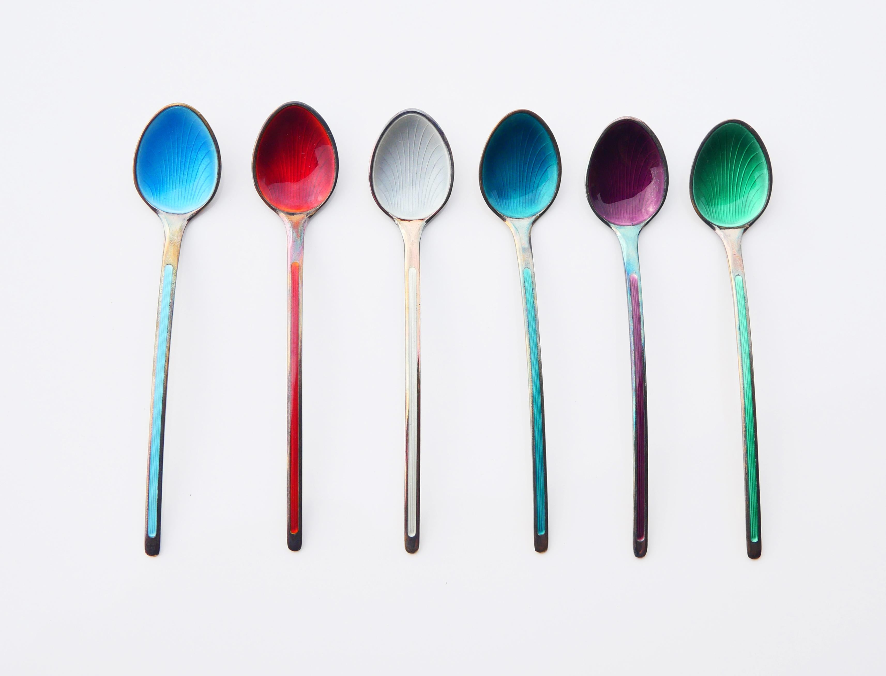 Retro Vintage Nordic Boxed Set Ice-cream Spoons solid 925 Sterling Silver / 60gr For Sale