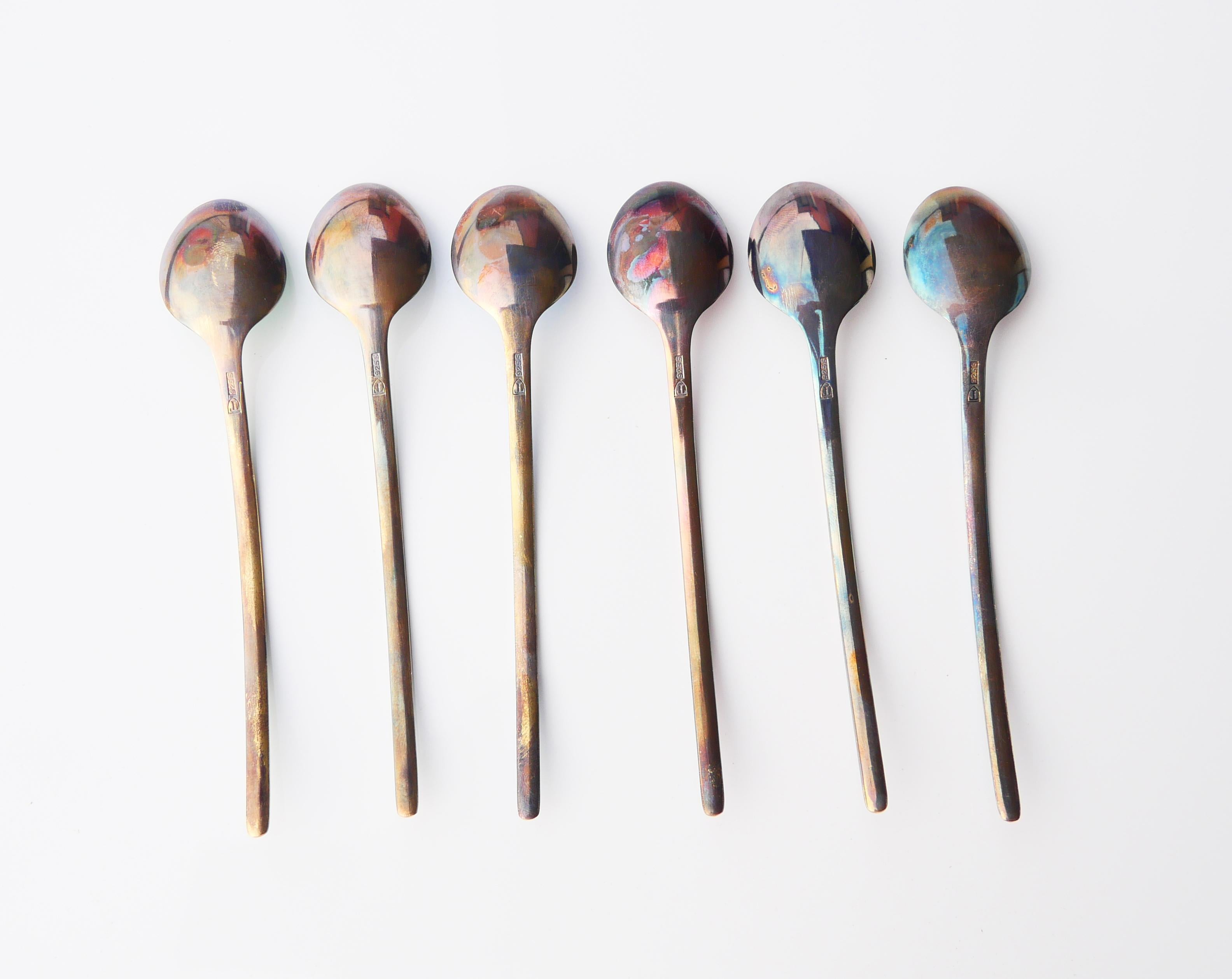 Vintage Nordic Boxed Set Ice-cream Spoons solid 925 Sterling Silver / 60gr For Sale 3