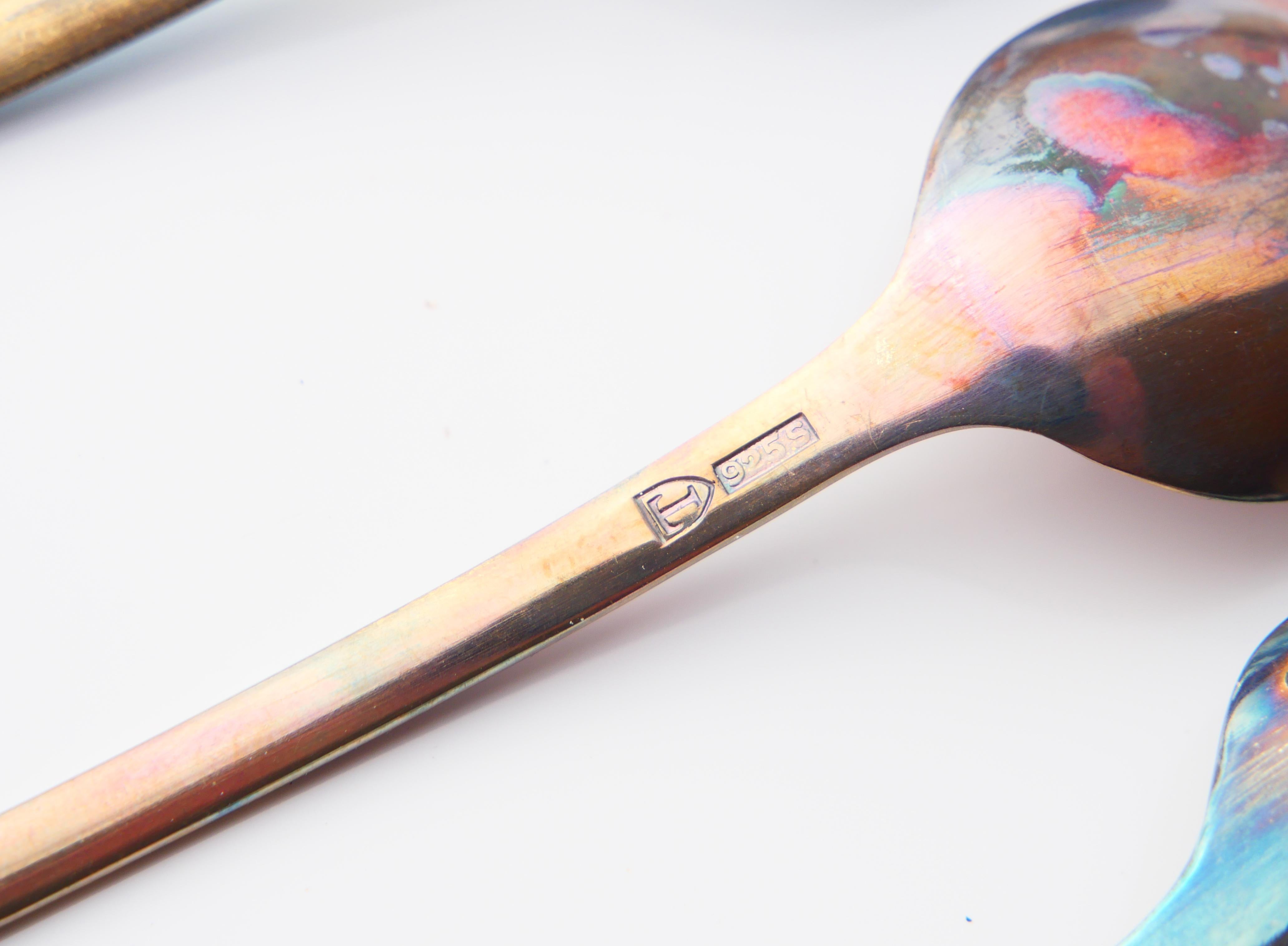 Vintage Nordic Boxed Set Ice-cream Spoons solid 925 Sterling Silver / 60gr For Sale 4